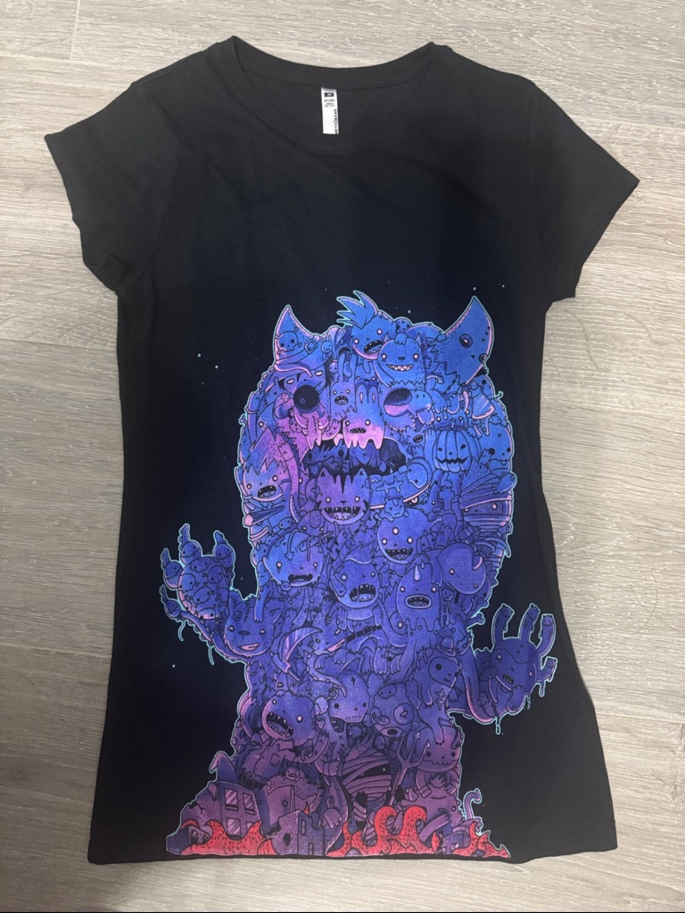 Black Tee with Purple & Pink Monster Graphic - Design By Humans